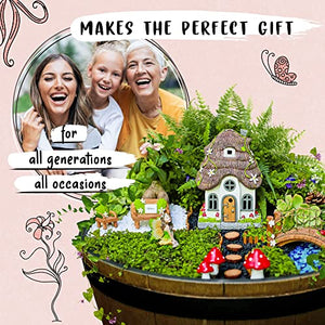WILD PIXY Garden Kit - Glow in The Dark Fairy Accessories Set, 7.1" Fairy House with Opening Door and Solar LED Light, Glow Stones, Garden Decorations for Indoor or Outdoor