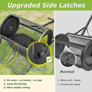 Seeutek Compost Spreader Peat Moss Spreader, 24" Lawn Garden Spreader W/Upgraded Side Latches Support Rod Durable Powder Coated Metal Mesh Top Dressing Spreader for Manure, Topsoil, Black