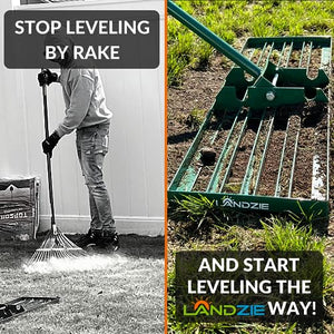 Landzie Lawn Leveling Rake - 36 Inch Wide 72 Inch Handle Powder Coated Yard, Garden, and Lawn Leveling Tool - Professional Lawn Care Landscaping Tools