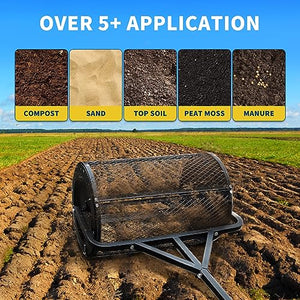 Pipleo Compost Spreader, 24'' Peat Moss Spreader with Adjustable T Shaped Handle Seeding, Lightweight Metal Mesh Spreader for Lawn and Garden for Top Dressing Compost, Dirt, Mulch, Soil (Black)