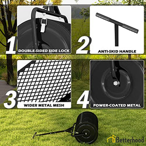 Betterhood 24” Compost Spreader Peat Moss Spreader, Lightweight Metal Mesh Manure Spreader W/Adjustable T Shaped Handle for Planting & Seeding, Fertilizer Spreaders for Lawns & Garden