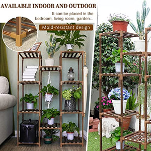 Plant Stand Indoor Outdoor, Uneedem Tall Shelf for Multiple Plants, 10 Tiers 11 Pot Large Rack Wood Holder Shelves for Room Corner Balcony Garden Patio