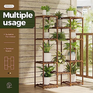 Bamworld Plant Stand Indoor Outdoor Hanging Plants Shelf Tall Large Plant Holder Wood for Living Room Plant Rack Indoor Multiple Plants Patio Balcony Garden