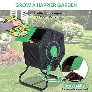HomGarden Single Chamber Compost Tumbler for Garden and Outdoor, 18.5 Gallon High Volume Composter Bin with Sliding Door, Black