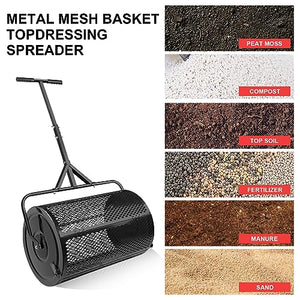 Maylaviu peat Moss Spreader 24 Inch Compost Spreader Fertilizer spreaders Roller with Upgrade T Shaped Handle,Easy to Assemble top Soil Spreader for Lawn and Garden Care Manure Spreaders Roller