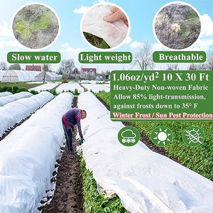 WYRJXYB Plant Covers Freeze Protection 10 x 30Ft with 20 Stainless Steel Clips- Frost Cloth Plant Blankets Floating Row Cover for Outdoor Plants Raised Bed Greenhouse Winter Frost Sun Shade Protection