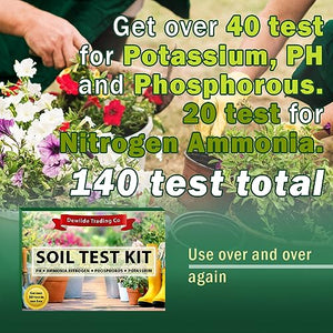 Soil Test Kit -140 Test- Testing PH Ammonia Nitrogen Phosphorus and Potassium - Tester for Your Vegetable Garden Lawn and Soil