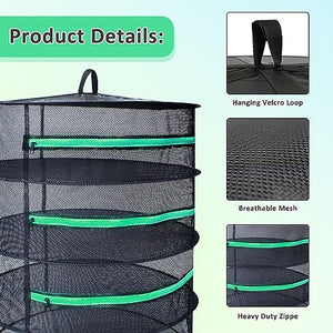 Growsun Herb Drying Rack 8 Layer 2ft Diameter Plant Hanging Mesh Dry Net w/Green Zipper, Free Garden Pruning Shears