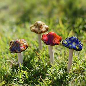 Danmu Garden Decor, 4pcs (Random Color) Ceramic Mushroom for Garden, Yard, Fairy Garden - Lawn Ornament Décor, Pottery Ornament 4.52" in Height (Dark Version)