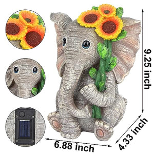 Outdoor Sculpture Figurine Statue Elephant Decor,Solar Garden Statues for Patio Home Yard Decor,Good Luck Sunflower Elephant for Women, Mom Gifts Housewarming Gift