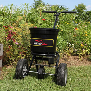 Brinly P20-500BHDF-A Push Spreader with Side Deflector Kit and Hopper Grate, 50 lb. Capacity, Matte Black