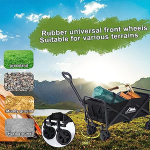 KOMSURF Foldable Utility Wagons Heavy Duty Folding Cart, 200 lbs Capacity with Side Pockets for Garden, Shopping and Beach Outdoor Use