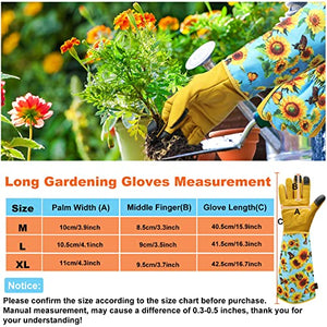 DLY Gardening Gloves for Women - Long Thorn Proof Rose Pruning Garden Gloves, Cowhide Leather Gauntlet Gardening Gifts
