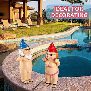 Heixry 2PCS Garden Gnome, 4.7 Inch Naked Gnome Statue Garden Goblin-Art Decoration Peeing Gnome Naughty Statue Gnome Statue for Home Indoor or Outdoor Lawn Garden Decorations, Man and Woman Style