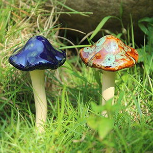 Danmu Garden Decor, 4pcs (Random Color) Ceramic Mushroom for Garden, Yard, Fairy Garden - Lawn Ornament Décor, Pottery Ornament 4.52" in Height (Dark Version)