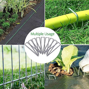 Garden Stakes Metal Landscape Staples 6 inch 16 Packs 11 Gauge Stakes Galvanized Steel Lawn Stakes Yard Staples Securing Pegs for Weed Barrier Fabric Ground Cover Holding Fence and Artificial Turf