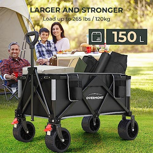 Overmont Collapsible All-Terrain Wagon Cart - 3.2in Wide Wheels - 150L Large Capacity with Side Pockets for Camping Sports Garden Grocery Shopping - 265lbs Load