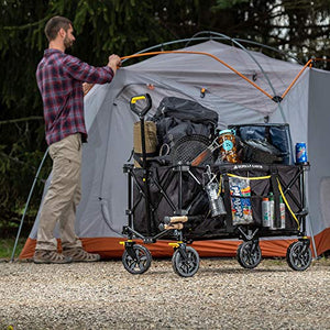 Gorilla Carts 7 Cubic Feet Foldable Collapsible Durable All Terrain Utility Pull Beach Wagon with Oversized Bed and Built in Cup Holders, Black