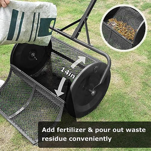 Seeutek Compost Spreader Peat Moss Spreader, 24" Lawn Garden Spreader W/Upgraded Side Latches Support Rod Durable Powder Coated Metal Mesh Top Dressing Spreader for Manure, Topsoil, Black