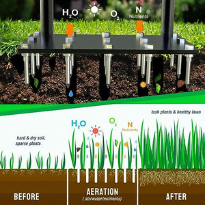 vanpein Lawn Aerator Spike Manual Tool with 15 Iron Spikes, Garden Grass Aeration Tools Hand Air Aerator & Clean Tool for Aerating Lawns & Yard Care, Loosening Soil, 36 Inch Black-Spike