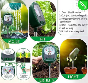 4-in-1 Soil Test Kit, Soil Moisture Meter/Soil PH Meter/Light/Fertility Soil Tester, Soil Hygrometer for Plant,Garden,Farm,Lawn Care Outdoor&Indoor Moisture Meter for House Plants (No Need Battery)