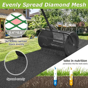 Seeutek Compost Spreader Peat Moss Spreader, 24" Lawn Garden Spreader W/Upgraded Side Latches Support Rod Durable Powder Coated Metal Mesh Top Dressing Spreader for Manure, Topsoil, Black