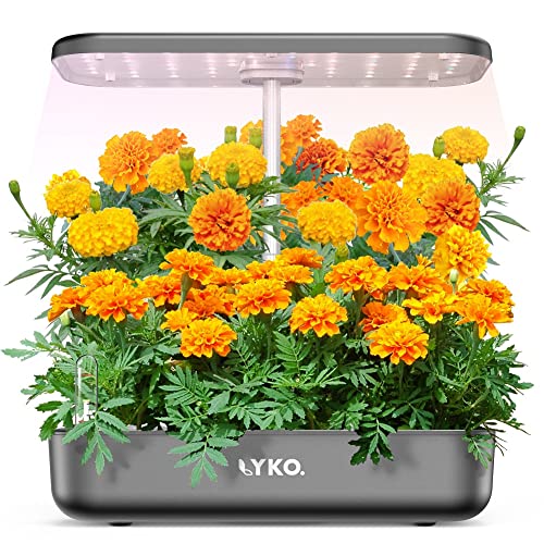 Hydroponics Growing System 12 Pods,LYKO Indoor Garden w/Full-Spectrum 36W Grow Light,Indoor Herb Garden Automatic Timer,Height Adjustable 3.5L Water Tank, Gifts for Men Women (Grey)