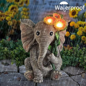 Outdoor Sculpture Figurine Statue Elephant Decor,Solar Garden Statues for Patio Home Yard Decor,Good Luck Sunflower Elephant for Women, Mom Gifts Housewarming Gift