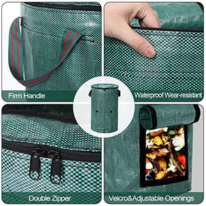 Pilntons 2 Pack 30 Gallon Garden Composting Bags Reusable Lawn Leaf Bags Heavy Duty Yard Waste Bags with Zipper Lid and Handles Compost Bins Outdoor Container for Clean Up Debris Grass Clippings