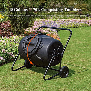 DACUN Heavy-Duty Composting Tumblers w/Manual Weeders, Outdoor Composting Bins w/Wheels, 45-Gallon/170L Garden Waste Bin, Yard Trash Can Food Trash Fertilizer Barrel