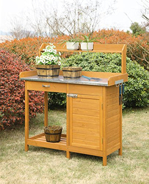 Convenience Concepts Deluxe 1 Drawer Potting Bench with Storage Cabinet and Shelves, Light Oak