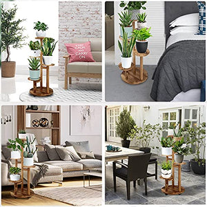GEEBOBO 5 Tiered Tall Plant Stand for Indoor, Wood Plant Shelf Corner Display Rack, Multi-tier Planter Pot Holder Flower Stand for Living Room Balcony Garden Patio (Walnut)