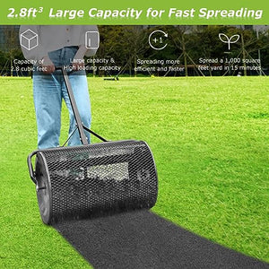 Seeutek Compost Spreader Peat Moss Spreader, 24" Lawn Garden Spreader W/Upgraded Side Latches Support Rod Durable Powder Coated Metal Mesh Top Dressing Spreader for Manure, Topsoil, Black