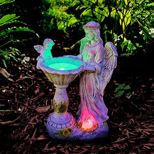 Voveexy Solar Garden Statue for Outdoor Décor, Angel Garden Figurine with Color Changing Light Resin Sculpture Ornament Waterproof Yard Art for Patio Lawn Yard Housewarming Garden Gift