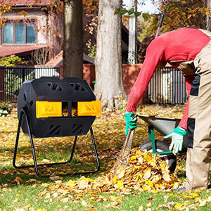 Compost Bin,Outdoor Compost Tumbler 42 Gallon Composter BPA Free Dual Chamber Composting Rotating for Garden Yard Orange