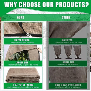 Berlune 2 Pcs 47 x 72'' Oversized Reusable Warm Burlap Winter Plant Cover Bags with Drawstring Large Burlap Plant Frost Cloth Cold Freeze Blanket Protecting Fruit Tree Potted Plants