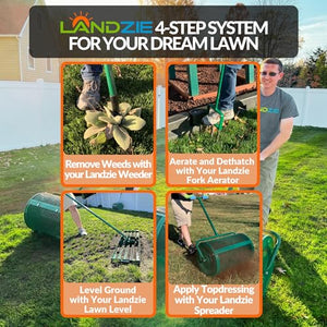 Landzie Spreader with Upgraded Side Clasps, Peat Moss Spreader, Metal Mesh Basket, Comfort Grip Handles, and Compost Spreader for Lawn and Garden