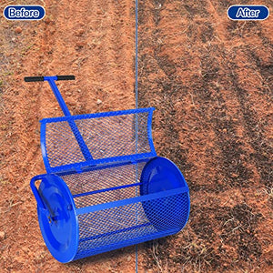 BILT HARD Peat Moss Spreader, 24 in Compost Spreader for Lawn and Garden, Heavy Duty Metal Mesh Basket Topdressing Roller, Spreading Dirt, Mulch and Soil