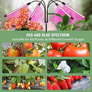 FRENAN Grow Light with Stand, for Indoor Plants with Red Blue Spectrum, 10 Dimmable Brightness, 4/8/12H Timer, 3 Switch Modes, Adjustable Gooseneck, Suitable for Various Plants Growth