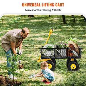 VEVOR Steel Garden Cart, Heavy Duty 500 lbs Capacity, with Removable Mesh Sides to Convert into Flatbed, Utility Metal Wagon with 180° Rotating Handle and 10 in Tires, Perfect for Farm, Yard