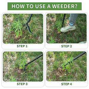DMDMBSR Weed Puller Tool, Stand Up Weed Puller Long Handle Removable Steel Tube and Non-Slip 4 Claw Steel Head Design, Manual Weeders Easily Remove Dandelion Root Tool Gardening Patio Yard（47 in）