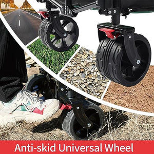 LOUAK&HIRON Collapsible Utility Folding Wagon Cart Heavy Duty Foldable Beach Wagon Cart, Large Capacity Foldable Grocery Wagon for Camping Garden Outdoor Fishing Black (with Cargo Net)