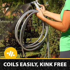 Bionic Steel 100 FT Garden Hose, 304 Stainless Steel Metal Water Hose 100Ft, Flexible Hose, Kink Free, Ultra Lightweight and Durable, Crush Resistant Fitting, Easy to Coil, 500 PSI - 2023 Model