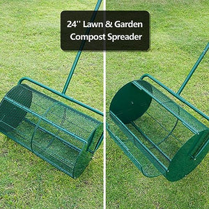HIDALIFE Compost Spreader, 24'' Peat Moss Spreader Roller,Drop Fertilizer Grass Seed Spreader with Upgrade T Handle,Lightweight Metal Mesh Spreader Lawn & Garden Tool