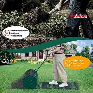 HIDALIFE Compost Spreader, 24'' Peat Moss Spreader Roller,Drop Fertilizer Grass Seed Spreader with Upgrade T Handle,Lightweight Metal Mesh Spreader Lawn & Garden Tool