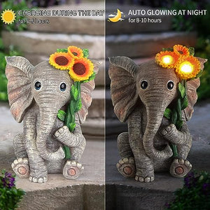 Outdoor Sculpture Figurine Statue Elephant Decor,Solar Garden Statues for Patio Home Yard Decor,Good Luck Sunflower Elephant for Women, Mom Gifts Housewarming Gift