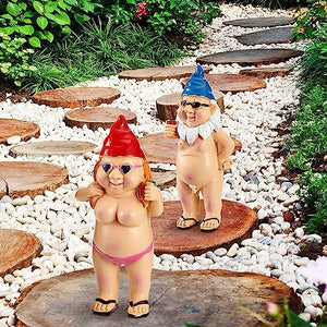 Heixry 2PCS Garden Gnome, 4.7 Inch Naked Gnome Statue Garden Goblin-Art Decoration Peeing Gnome Naughty Statue Gnome Statue for Home Indoor or Outdoor Lawn Garden Decorations, Man and Woman Style