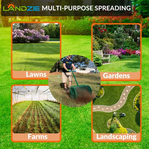 Landzie Spreader with Upgraded Side Clasps, Peat Moss Spreader, Metal Mesh Basket, Comfort Grip Handles, and Compost Spreader for Lawn and Garden