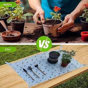 Oraony Potting Mat for Indoor Plants with Tools, Waterproof Clear Transplanting Foldable Planting Mat 17.7x27.6 for Mess Control, Portable Gardening Mat Tray Unique Gift for Plant Lovers