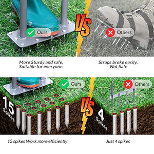 Walensee Lawn Aerator Spike Metal Manual Dethatching Soil Aerating Lawn with 15 Iron Spikes, Pre-Assembled Grass Aerator Tools for Yard, Lawn Aeration, Garden Tool, Revives Lawn Health, Patent Pending